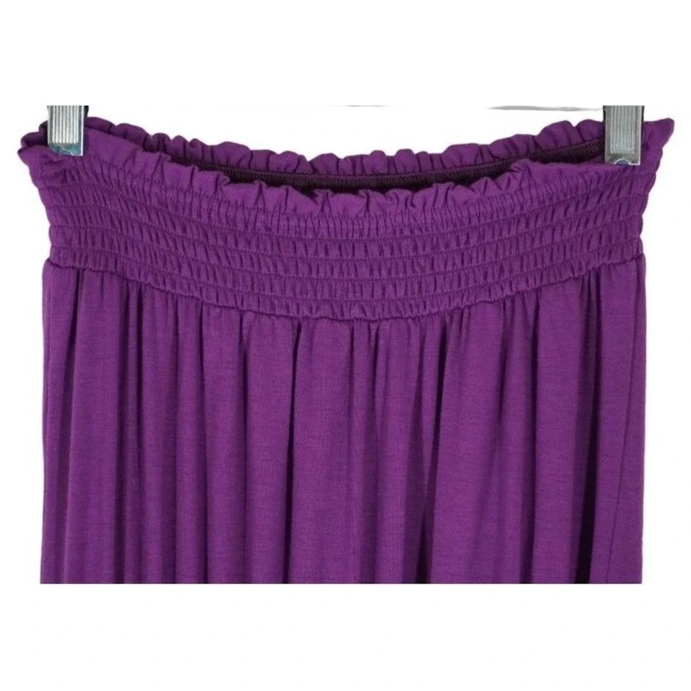 No Boundaries Strapless Jumpsuit Women XS Purple Smocked Waist Wide Leg‎